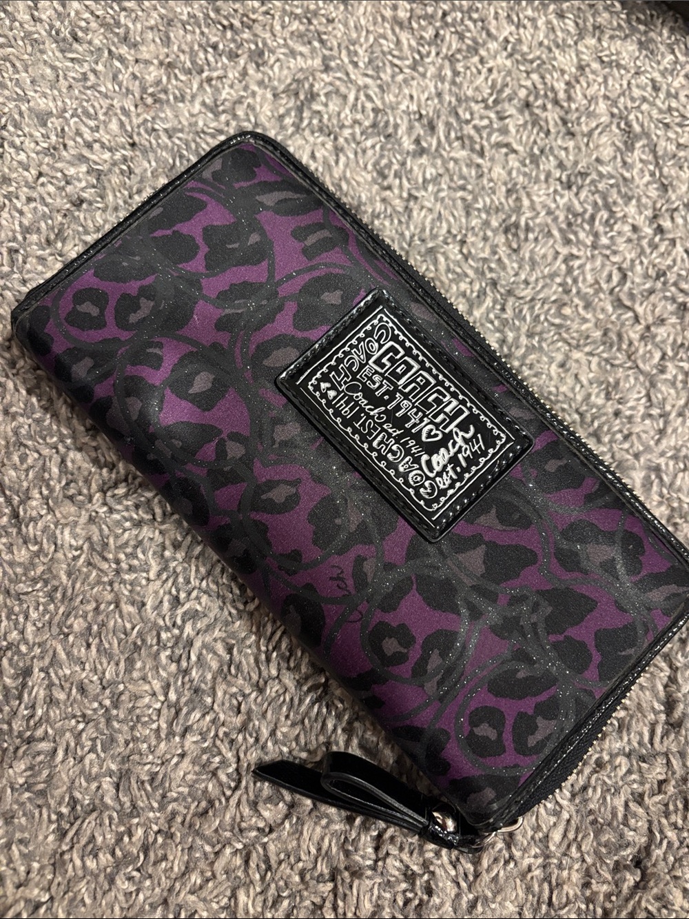 Coach Purple and Black Signature Zip Wallet